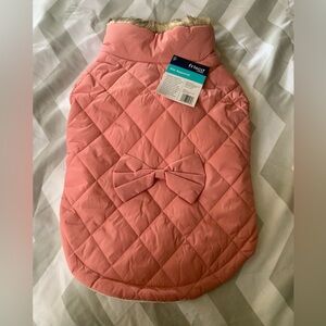 A Pretty Pink Dog Jacket With Bow And Fur Collar